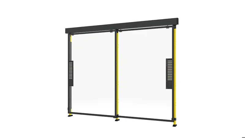 double sliding door for machine guarding with plastic panels