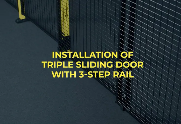 Triple sliding door with 3-step rail - for large openings where space is lacking  Triple sliding door with 3-step rail - for large openings where space is lacking
